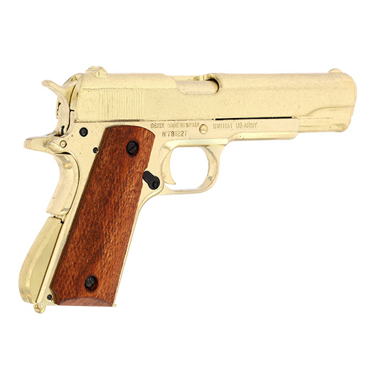 Dekowaffe 45er Colt Government M191A1 goldfinish Holzgriffschalen Bild 7