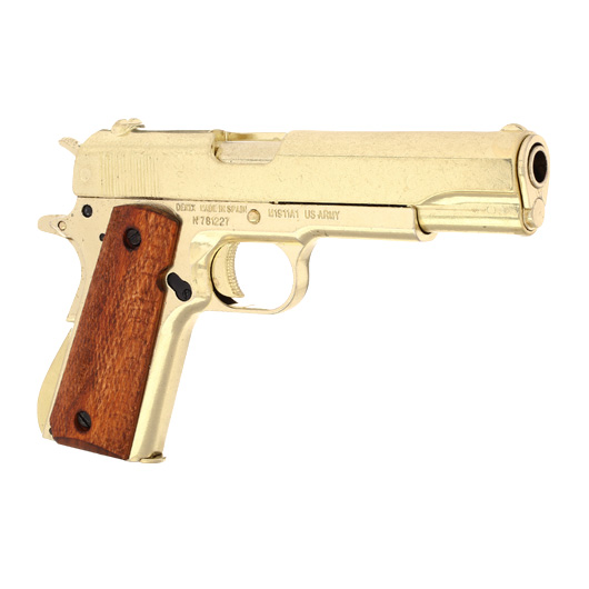 Dekowaffe 45er Colt Government M191A1 goldfinish Holzgriffschalen Bild 8