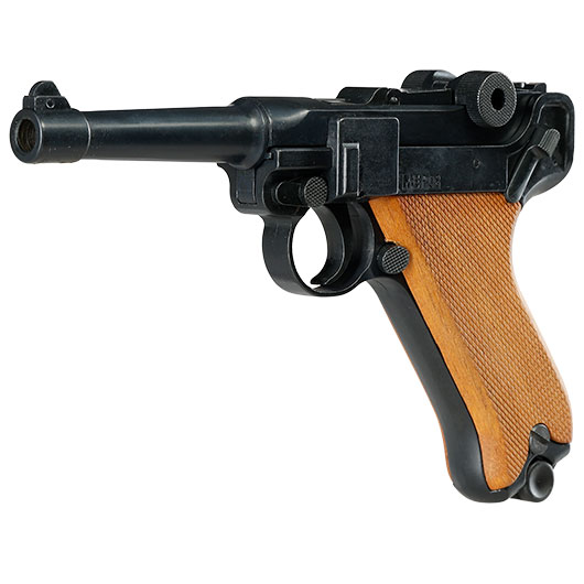 ME Modell P08 Parabellum Vollmetall Dekopistole WWII br�niert mit Holzgriffschalen Bild 2