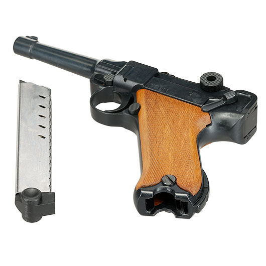 ME Modell P08 Parabellum Vollmetall Dekopistole WWII br�niert mit Holzgriffschalen Bild 6
