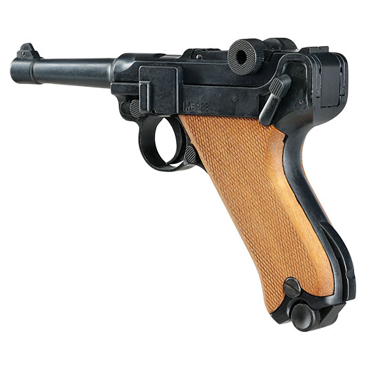 ME Modell P08 Parabellum Vollmetall Dekopistole WWII br�niert mit Holzgriffschalen Bild 7