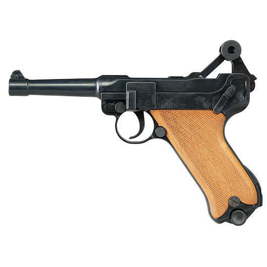 ME Modell P08 Parabellum Vollmetall Dekopistole WWII br�niert mit Holzgriffschalen Bild 9