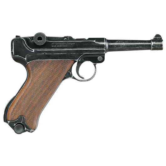 ME Modell P08 Parabellum Vollmetall Dekopistole WWII antik-look mit Holzgriffschalen Bild 3