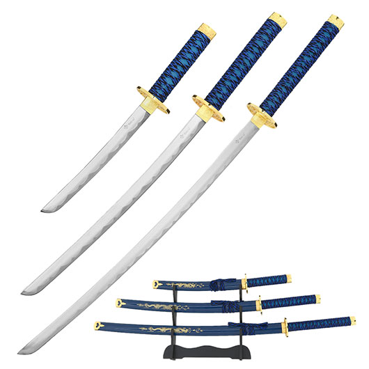 Tole 10 Imperial Schwertset Golden Dragon 3-teilig inkl. Stnder blau