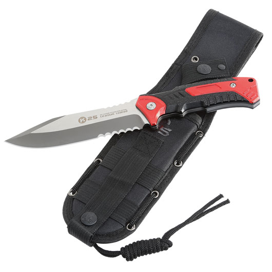 K25 Taktisches Messer Serration schwarz/rot inkl. Nylonscheide Bild 4
