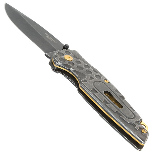 Herbertz Einhandmesser stonewashed metallic grau/messingfarben inkl. Grtelclip Bild 2
