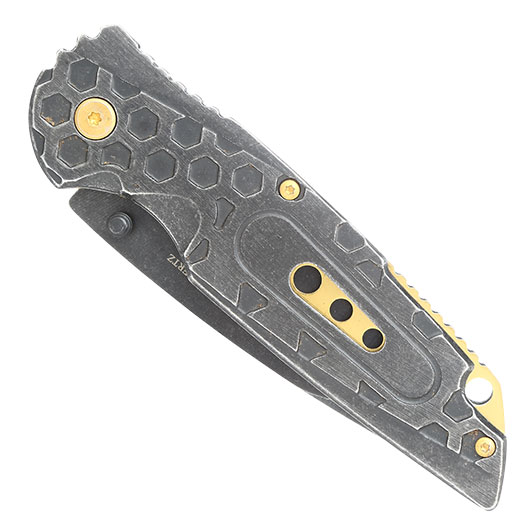 Herbertz Einhandmesser stonewashed metallic grau/messingfarben inkl. Grtelclip Bild 4