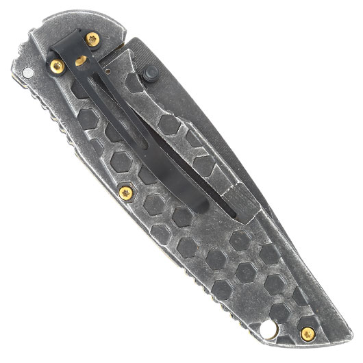 Herbertz Einhandmesser stonewashed metallic grau/messingfarben inkl. Grtelclip Bild 5