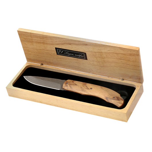 Haller Damast Taschenmesser Olivenholz II mit Holz-Geschenkbox Bild 2