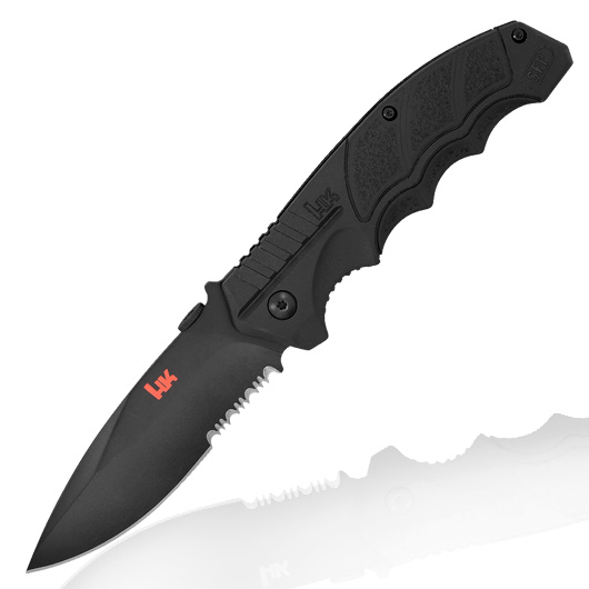 Heckler & Koch Einhandmesser SFP Tactical Folder All Black Sgezahnung inkl. Grtelclip und Nylonetui