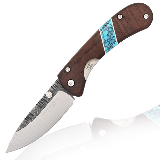 Condor Einhandmesser Blue River Hunter Folder Walnussholzgriffschalen silber/braun