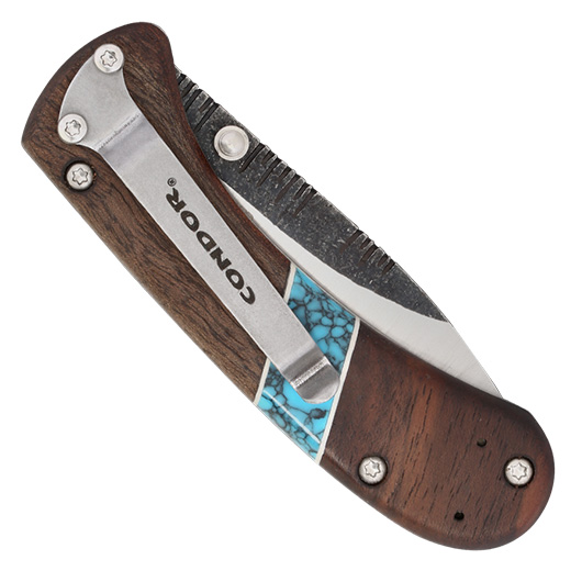 Condor Einhandmesser Blue River Hunter Folder Walnussholzgriffschalen silber/braun Bild 5