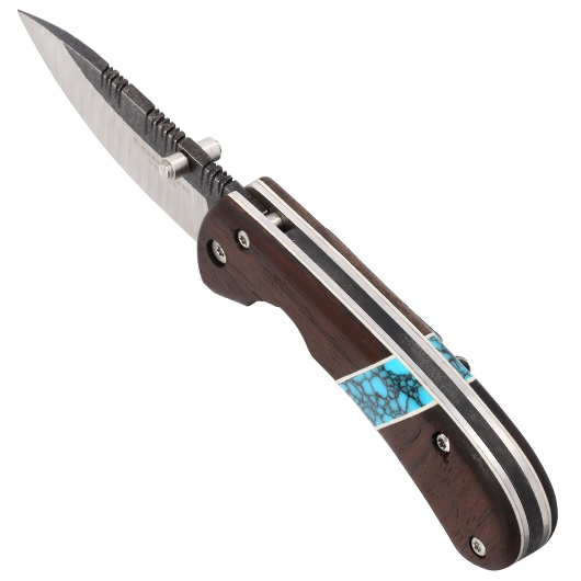 Condor Einhandmesser Blue River Hunter Folder Walnussholzgriffschalen silber/braun Bild 6