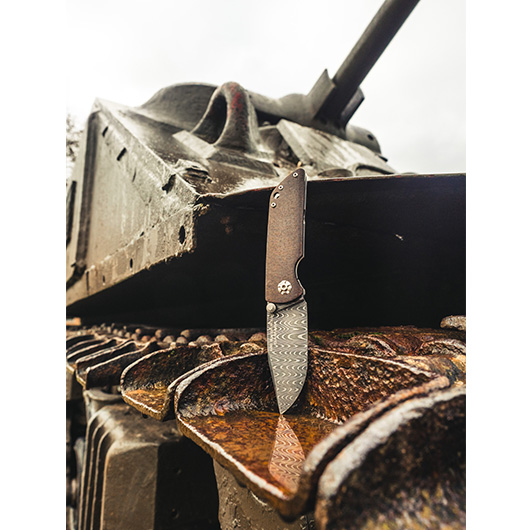 Bker Damast Sammlermesser M4 Sherman 80 Lagen 58 HRC Jute-Micarta schwarz/braun Bild 9