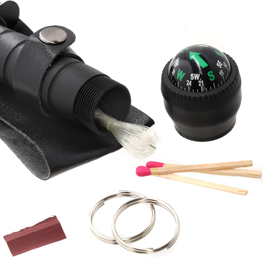 Outdoormesser Survival mit Kompass und Zubehr schwarz Bild 3