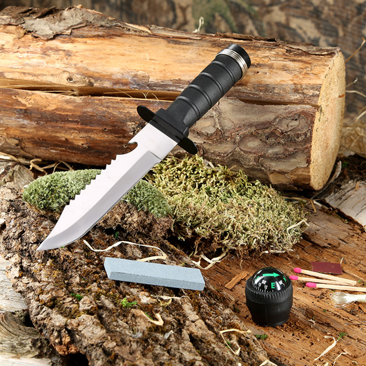 Outdoormesser Survival mit Kompass und Zubehr schwarz Bild 4