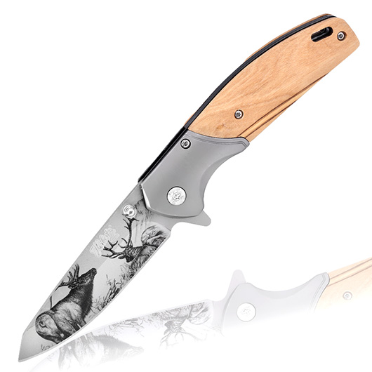 Herbertz Einhandmesser mit Hirschmotiv und Olivenholzgriffschalen inkl. Grtelclip