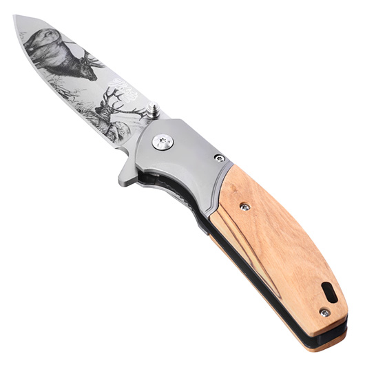 Herbertz Einhandmesser mit Hirschmotiv und Olivenholzgriffschalen inkl. Grtelclip Bild 2