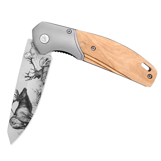 Herbertz Einhandmesser mit Hirschmotiv und Olivenholzgriffschalen inkl. Grtelclip Bild 3