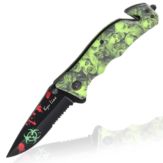 Kyu Line Einhandmesser Zombie grn inkl. Grtelclip und Glasbrecher