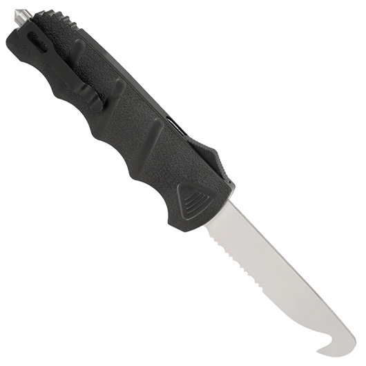 Bker Plus Rettungsmesser Rescue OTF 2.0 D2 Stahl schwarz inkl. Grtelclip, Glasbrecher und Messertasche Bild 1