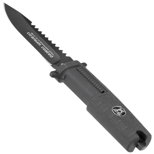 K25 Outdoormesser Tactical II titanbeschichtet schwarz mit Sgezahnung inkl. Nylon-Grtelscheide Bild 2
