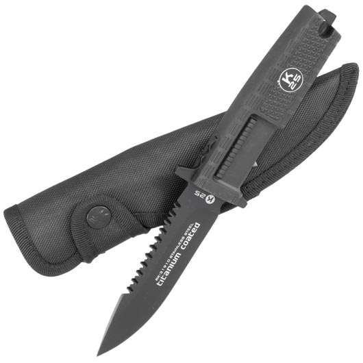 K25 Outdoormesser Tactical II titanbeschichtet schwarz mit Sgezahnung inkl. Nylon-Grtelscheide Bild 3