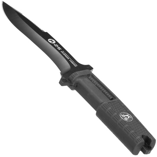 K25 Outdoormesser Tactical titanbeschichtet schwarz mit Teilsgezahnung inkl. Nylon-Grtelscheide Bild 2