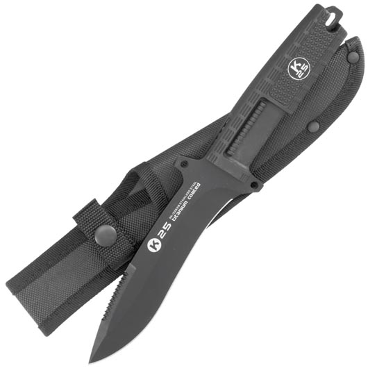 K25 Outdoormesser Tactical titanbeschichtet schwarz mit Teilsgezahnung inkl. Nylon-Grtelscheide Bild 3