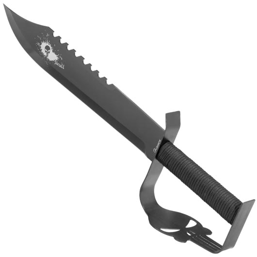 Outdoormesser Tactical Skull mit Sgezahnung und Handschutz schwarz inkl. Nylon-Grtelscheide Bild 7