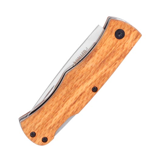Haller Taschenmesser Olive D2-Stahl mit Holzgriffschalen silber inkl. Grtelclip Bild 4
