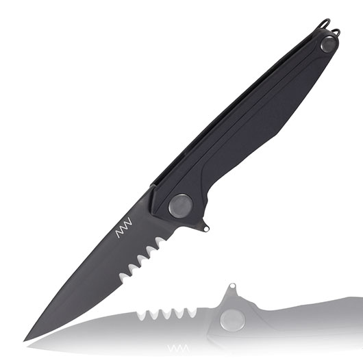 ANV Knives Einhandmesser Z300 mit Sgezahnung Sleipner Stahl Alu Griffstck schwarz inkl. Grtelclip
