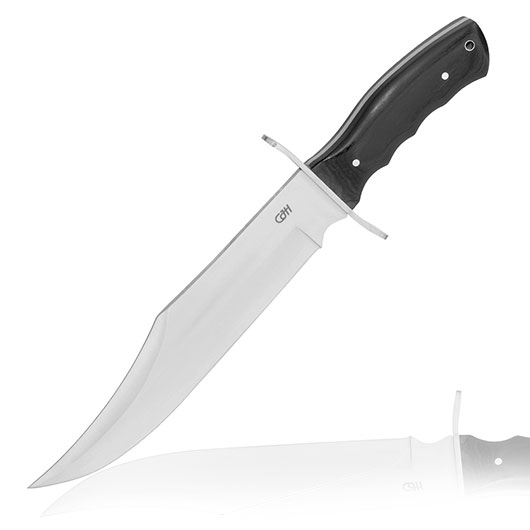 CJH Bowiemesser mit Pakka-Holzgriffschalen inkl. Lederscheide