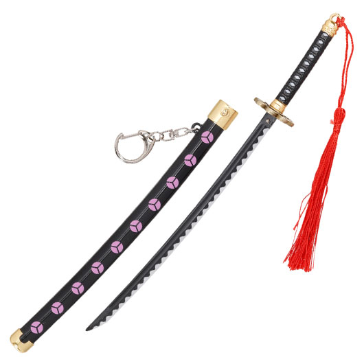 Schlsselanhnger Mini Katana One Piece Zorro Shusui schwarz/lila inkl. Scheide und Schwertstnder