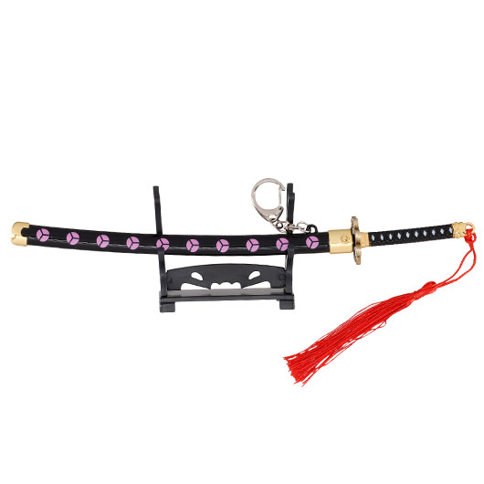 Schlsselanhnger Mini Katana One Piece Zorro Shusui schwarz/lila inkl. Scheide und Schwertstnder Bild 3