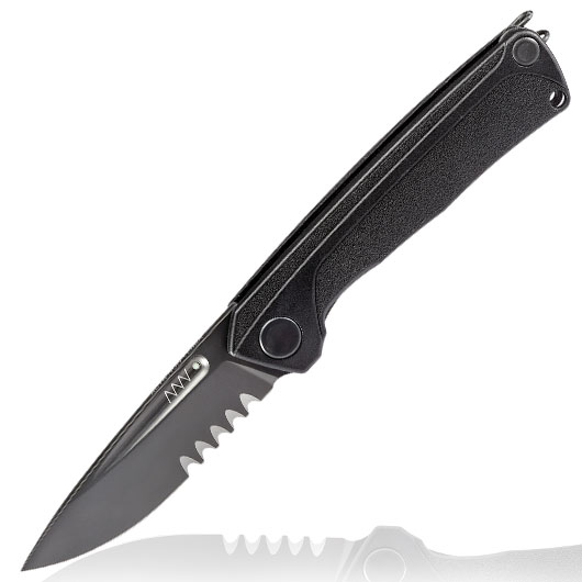 ANV Knives Taschenmesser Z200 BB mit Sgezahnung Sleipner Stahl schwarz inkl. Grtelclip