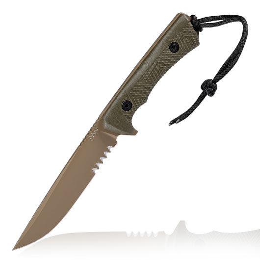 ANV Knives Outdoormesser P300 mit Sgezahnung Sleipner Stahl Cerakote oliv/coyote inkl. Kydexscheide