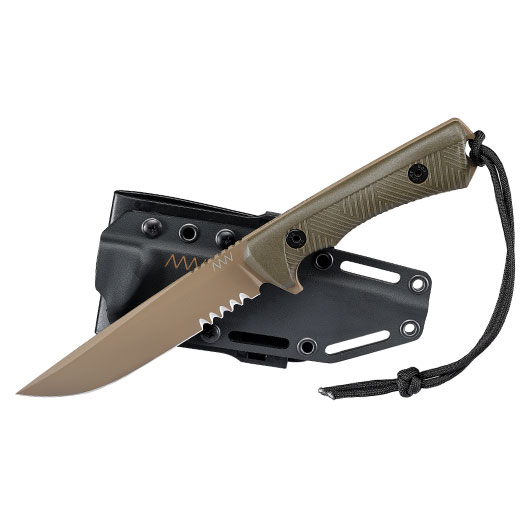 ANV Knives Outdoormesser P300 mit Sgezahnung Sleipner Stahl Cerakote oliv/coyote inkl. Kydexscheide Bild 3