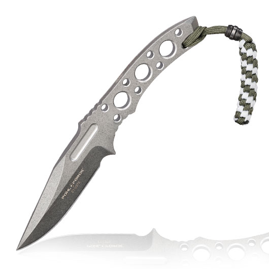 Pohl Force Outdoormesser Charlie Two SW Gen2 silber inkl. Kydexscheide und nachleuchtendem Lanyard