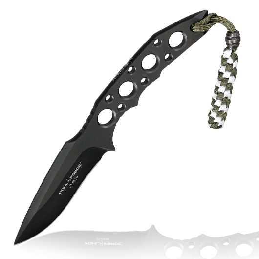 Pohl Force Outdoormesser Charlie Three BK Gen2 schwarz inkl. Kydexscheide und nachleuchtendem Lanyard