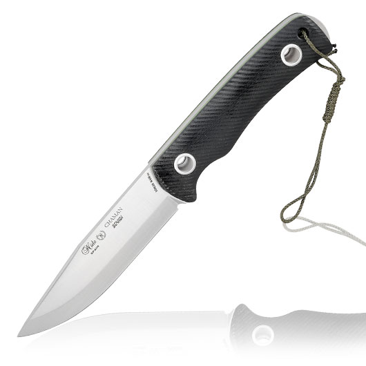 Nieto Outdoormesser Chaman Scandi schwarz/silber inkl. Lederscheide