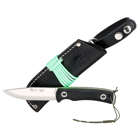 Nieto Outdoormesser Chaman Scandi schwarz/silber inkl. Lederscheide Bild 3