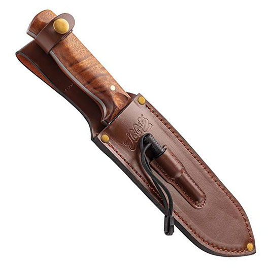 CJH Outdoormesser Bolo Kirschholz inkl. Lederscheide & Feuerstahl Bild 1