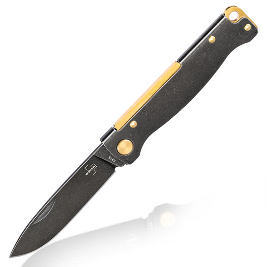 Bker Plus Taschenmesser Atlas SW black stonewash brass inkl. Grtelclip