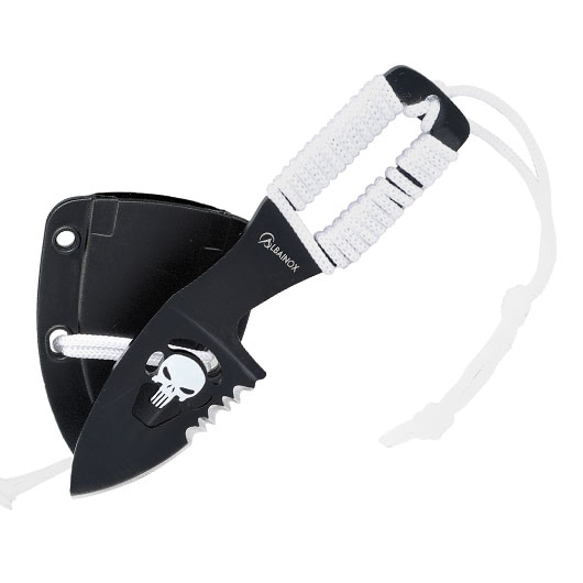 Neck Knife Skull schwarz/wei inkl. Kydexscheide mit Kordel Bild 3