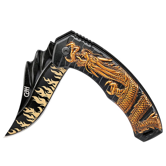 CJH Taschenmesser Drache schwarz/gold inkl. Grtelclip Bild 3