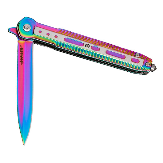 Haller Einhandmesser Stiletto rainbow inkl. Grtelclip & Glasbrecher Bild 3