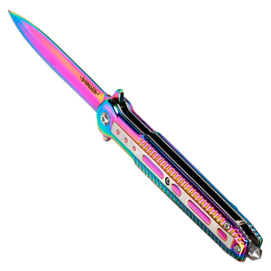 Haller Einhandmesser Stiletto rainbow inkl. Grtelclip & Glasbrecher Bild 6
