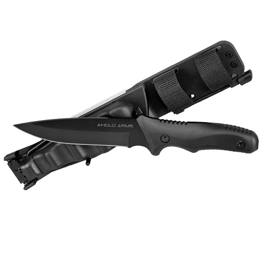 Anglo Arms Outdoormesser und Steinschleuder schwarz inkl. Messerschrfer, Zndstahl, Stahl-BBs und Nylonscheide Bild 3