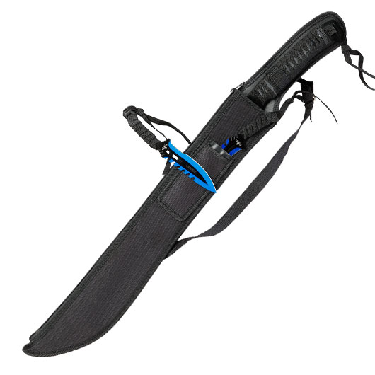 Machete mit zwei Wurfmesser schwarz/blau inkl. Nylon-Grtelscheide & Rckentragegurt Bild 3